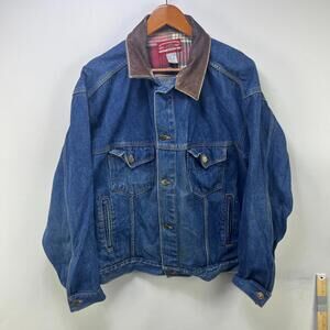 Vintage 90s Marlboro Denim Jacket Leather Collar Large